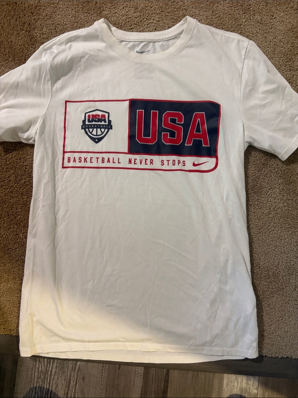 Nike White USA Basketball Graphic Tee with Red & Navy